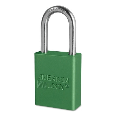American Lock A1106GRN Solid Aluminum Padlock, 1/4 in dia, 1-1/2 in L x 3/4 in W, Green