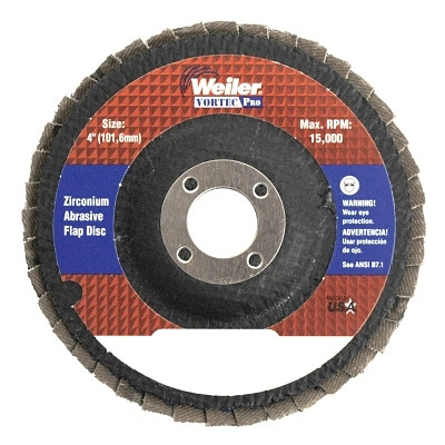 Weiler 31339 Wolverine Abrasive Flap Disc, 4 in dia x 5/8 in Arbor, Angled, 60 Grit, Phenolic Back
