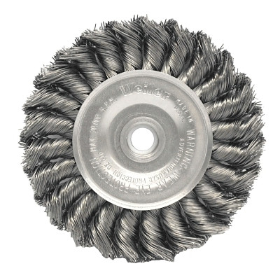 Weiler 08294 Standard Twist Knot Wire Wheel, 4 in dia x 1/2 in W Face, 0.014 in Stainless Steel Wire, 20000 RPM
