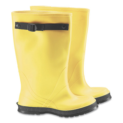 Dunlop Protective Footwear 8805000.13 17 in Rubber Slicker Overboots, Plain Toe, Men's 13, Flex-O-Thane/PVC, Yellow/Black