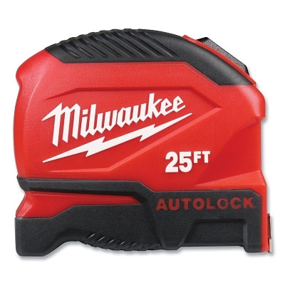 Milwaukee Tool 48-22-1825 Auto-Lock Tape Measure, 25 ft, SAE, 1 in W Blade, Red/Black