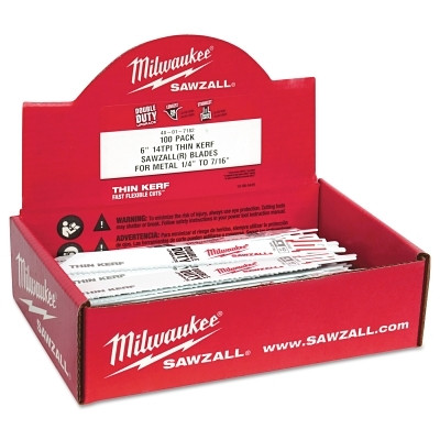 Milwaukee Tool 48017182 SAWZALL Standard Metal Cutting Blade, 6 in L, 14 TPI, For Scheduled 80 Pipe/Angle Iron, 100 EA/BOX