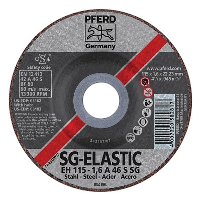 Pferd 63162 Type 27 Premium Performance SG Depressed Center Cut-Off Wheel, 4-1/2 in dia, 0.045 in Thick, 30 Grit, Alum Oxide