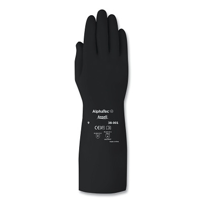 AlphaTec 38001PP070 38-001 Chemical-Resistant Butyl Gloves, Size 7, Black