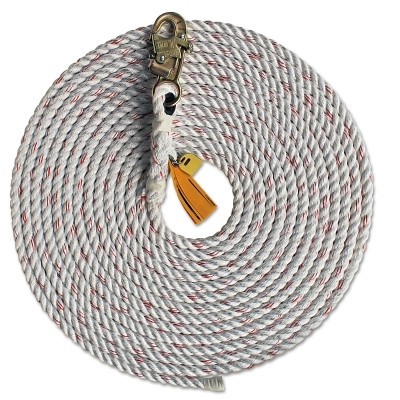 DBI-SALA 1202794 Rope Lifeline with Snap Hooks, 310 lb Cap, 50 ft, Polyester/Polypropylene Blend