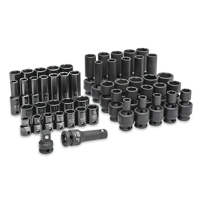 GEARWRENCH 89092 Impact Socket Set, 3/8 in Dr, 6-point, Metric, 8 mm to 19 mm, 51-Pc Deep/Standard Lengths, Incl Blow Mold Case
