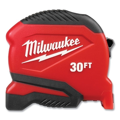 Milwaukee Tool 48-22-1730 Compact Tape Measure, 30 ft, SAE, Single-Sided, Steel, Red/Black