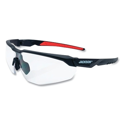 Jackson Safety 45001 Hyperguard Safety Glasses, Clear, Polycarbonate, Anti-Fog, Black Half Frame, Red Temple