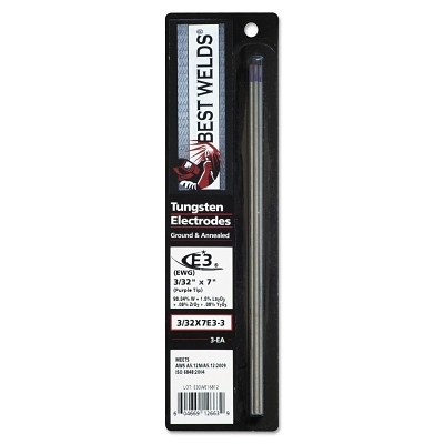 Best Welds 3327E33 E3 Tungsten Electrode, 3/32 in dia x 7 in L, 3 PK