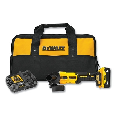 DeWalt DCG407P1 20V MAX* Slide Switch Angle Grinder, Kit, 4-1/2 in Wheel dia, 9000 RPM, With Charger and Soft Bag