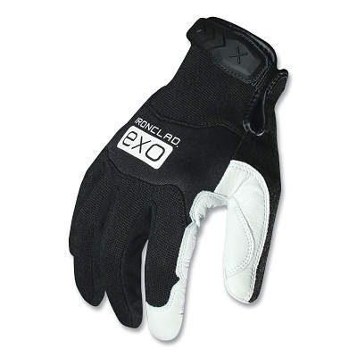Ironclad EXO2-MPLW04L Exo Pro Leather Cowhide/Goatskin Grain Palm Gloves, Goatskin Grain Leather, Large, Black/White