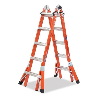 Werner FMT-22 Fiberglass Multi-Position Ladder, FMT-22, Type IA, 21 ft L, 22 ft Reach, 300 lb Load Capacity, Orange