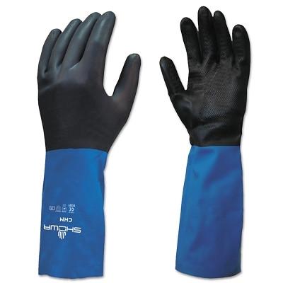SHOWA CHML09 CHM Chemical Protection Neoprene-Coated Gloves, Large, Black/Blue