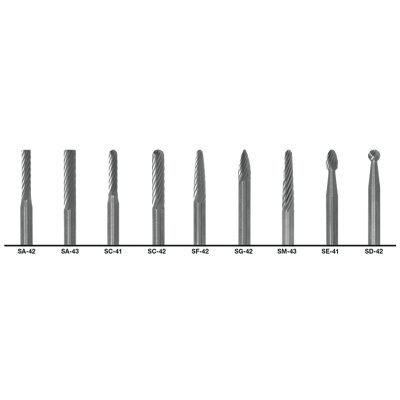 Cle-Line C17762 1855 General Purpose Solid Carbide Bur Set, 8-Pc, 1/4 in dia Cutting, 1/4 in dia C Shank, Stnd Cut