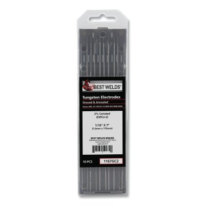 Best Welds 1167GC2 2% Ceriated Ground Tungsten Electrode, 1/16 in x 7 in, 10 PK