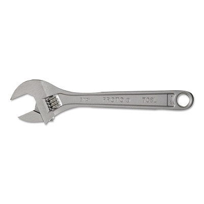 Proto 708LA Click-Stop Adjustable Wrenches, 8 in Long, 1 1/8 in Opening, Chrome