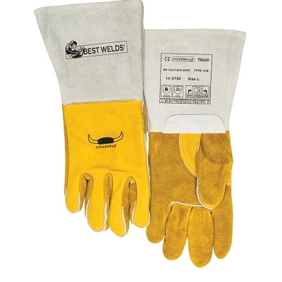 Best Welds 850GC Premium Welding Gloves, Grain Cowhide, Large, Gold