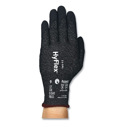 HyFlex 11-591-VP-100 11-591 Medium-Duty Nitrile Palm-Coated Gloves, Size 7, Black with Black Coating, Vend Pack