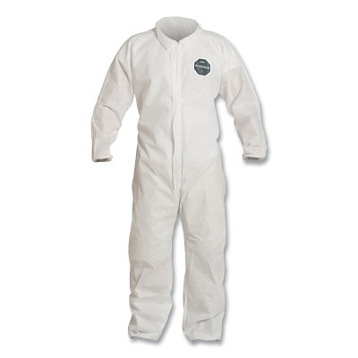 DuPont ProShield PB125SWH2X002500 Proshield 10 Coverall, Collar, Elastic Wrists and Ankles, Zipper Front, Storm Flap, White, 2X-Large