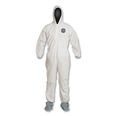 DuPont ProShield PB122SWH2X002500 Proshield 10 Coverall, Attached Hood and Boots, Elastic Wrist and Ankles, Zipper Front, Storm Flap, White, 2X-Large