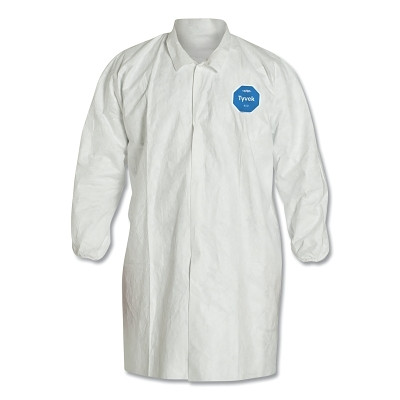DuPont Tyvek TY211S-MD Tyvek Lab Coats No Pockets Knee Length, Medium, White