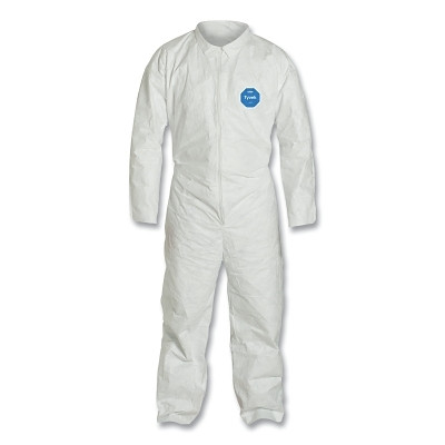 DuPont Tyvek TY120SWHLG002500 Tyvek 400 Coveralls, Serged Seams, Collar, Elas Waist, Open Wrists/Ankles, Front Zip, Storm Flap, WH, Lg, Std