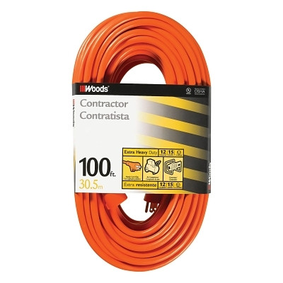 Woods Wire 0530 Outdoor Round Vinyl Extension Cord, 100 ft, 1 Outlet, Orange