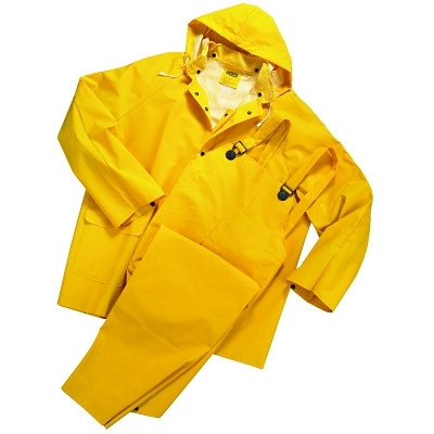 Anchor Brand 4035M 3-Pc Rainsuit, Jacket/Hood/Overalls, 0.35 mm, PVC Over Polyester, Yellow, Medium