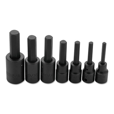 Proto J74152 7 Piece Hex Bit Impact Socket Set, 1/2 in Drive, 6 Points, Inch