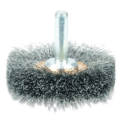 Weiler 17610 Stem-Mounted Narrow Conflex Brush, 2 in dia x 3/8 in W Face, 0.0118 in Steel, 20000 RPM, 1/4 in Stem