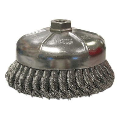 Weiler 12396 Single Row Heavy-Duty Knot Cup Brush, 6 in Dia., 5/8-11 UNC, 1 3/8 x .035 Steel