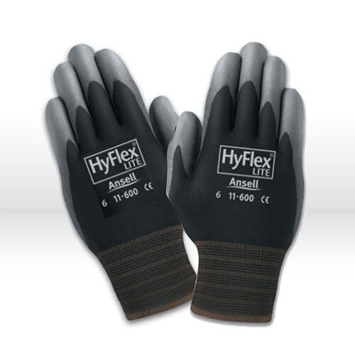 Ansell HyFlex Gloves, Type: Light duty multi-purpose gloves, Material: Black Polyurethane, Style: Knitwrist & Palm Coated, Size: 6, Packaging Qty: 1 per pair - 12 pair per bag - 12 bags per case