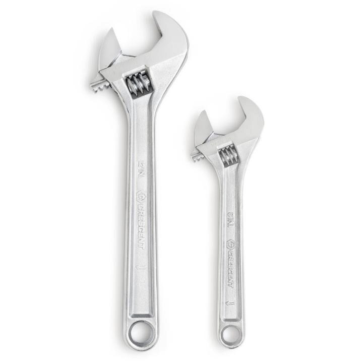 Adjustable Wrench Set, Satin Chrome with Polished Face, 2 Pc