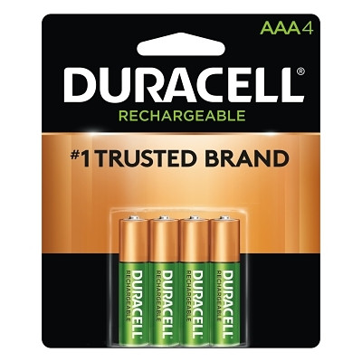 Duracell DURNLAAA4BCD Pre-Charged Rechargeable Battery, NiMH, AAA, 1.2V, 4 EA/PK