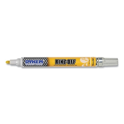DYKEM 91757 RINZ OFF Water Removable Temporary Marker, Yellow, Medium Tip