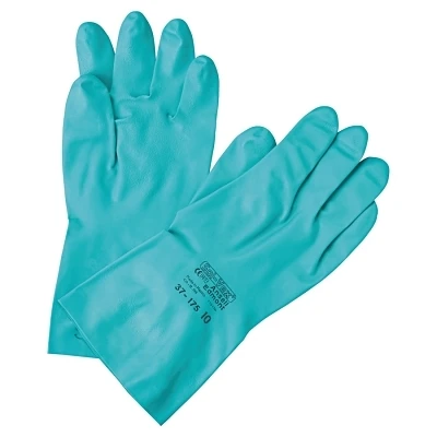AlphaTec 100016 Solvex 37-175 Nitrile Gloves, Gauntlet Cuff, Cotton Flock Lined, Size 10, Green, 17 mil