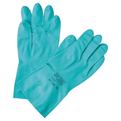 AlphaTec 100016 Solvex 37-175 Nitrile Gloves, Gauntlet Cuff, Cotton Flock Lined, Size 10, Green, 17 mil