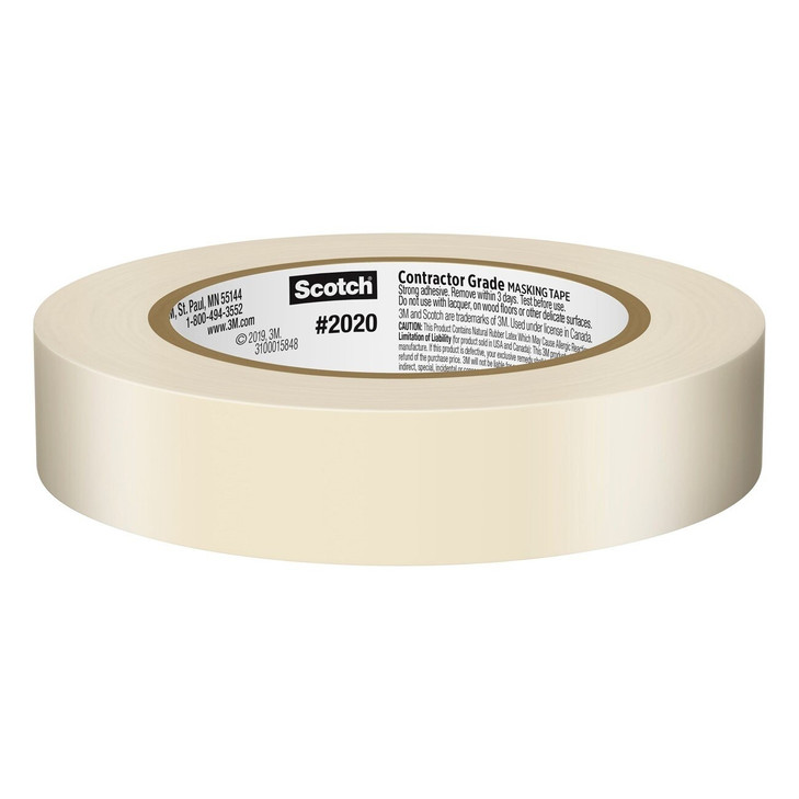 Masking Tape, Color: Tan; Width: 0.94 Inch; Length: 60.1 yd; Adhesive Type: Rubber; Thickness: 0.0052 Inch; Adhesiveness: Strong; Removal Time: 3 Day Removal; Pack: 36 Roll/Case