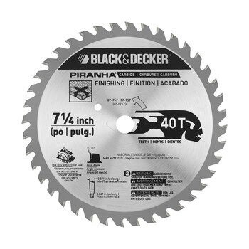 Black & Decker Piranha Circular Saw Blade; Material: Carbide Tipped; Diameter: 7-1/4 inch; No. of Teeth: 40; Arbor Size: 5/8 inch; Bulk; Box Qty: 25/box