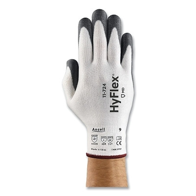 HyFlex 163833 11-724 Industrial Working Gloves, HPPE/Polyurethane/Spandex, Size 9, White/Black