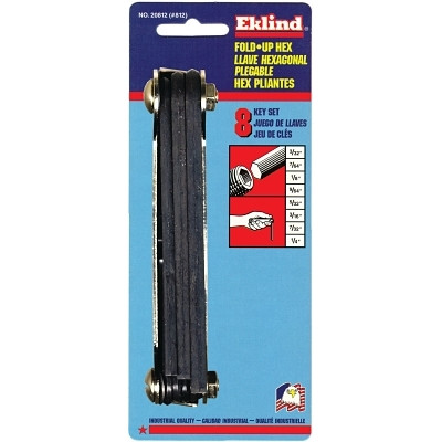Eklind Tool 20812 Inch Fold-Up Hex Key Sets, 8 per fold-up, Hex Tip, Inch, Long