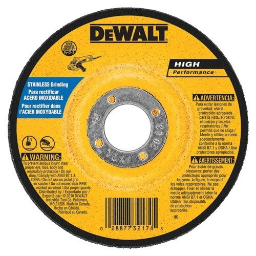DeWalt Bonded Abrasive, 6" x 1/4" x 7/8" T27 stainless wheel