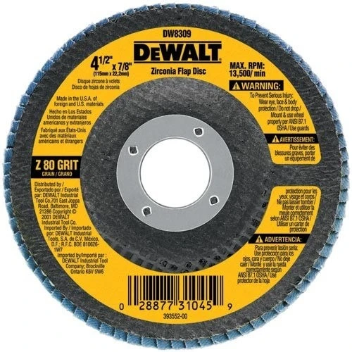 DeWalt Flap Disc, 4-1/2" x 7/8" 80 Grit Zirconia T29 Flap Disc
