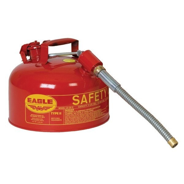 TYPE II SAFETY CANS-GAVANIZED STEEL, Red - w/7/8" O.D. Flex Spout, CAPACITY: 2 Gal, NOTE: TYPE II SAFETY CANS ARE ALSO AVAILABLE IN BLUE & YELLOW AT SAME PRICE AS RED CANS