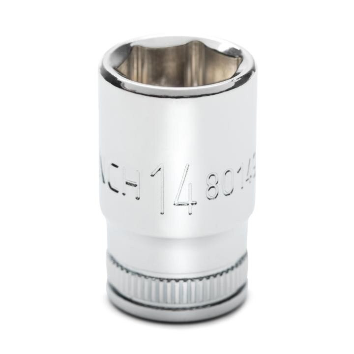 Socket, 1/4 Inch Drive, 6 Point, 14 MM, Full Polish Chrome