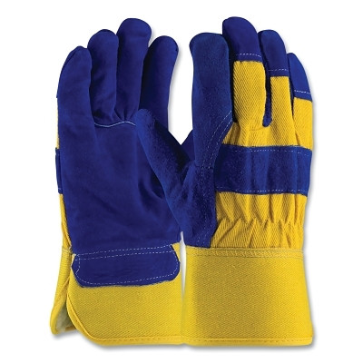PIP 78-7863B/XL Premium Split Cowhide Leather Palm Gloves with Thick Fleece Pile Lining, X-Large, Blue/Yellow