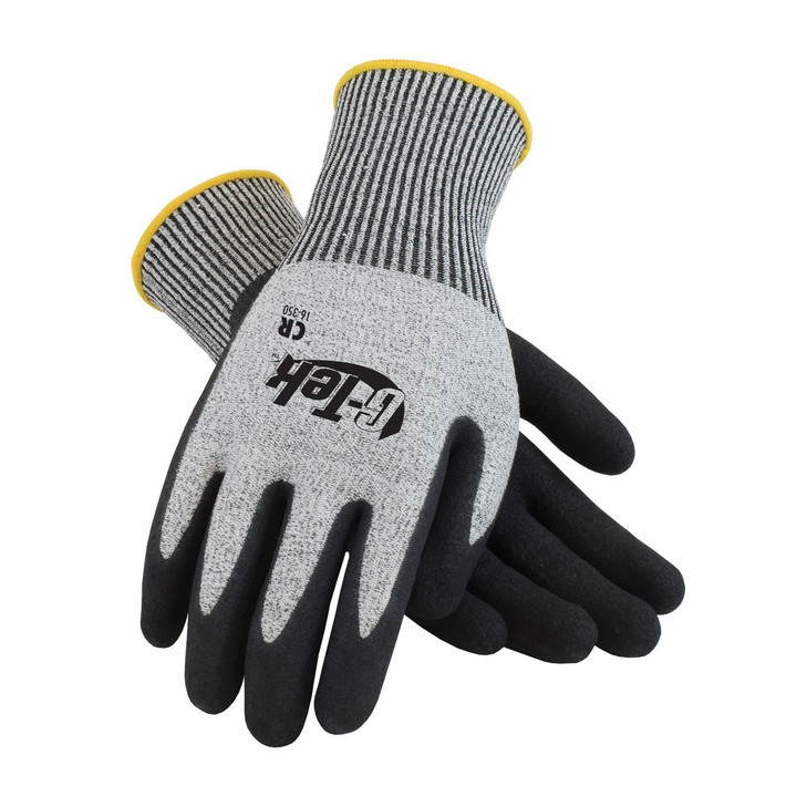 PIP G-TEK CR,SALT & PEPPER HPPE/GLASS LINER,13 GAUGE SEAMLESS SHELL,BLACK MICRO-SURFACE NITRILE COATED PALM AND FINGERS, EN 4543, Size Large, Case Qty.: 12 Dozen