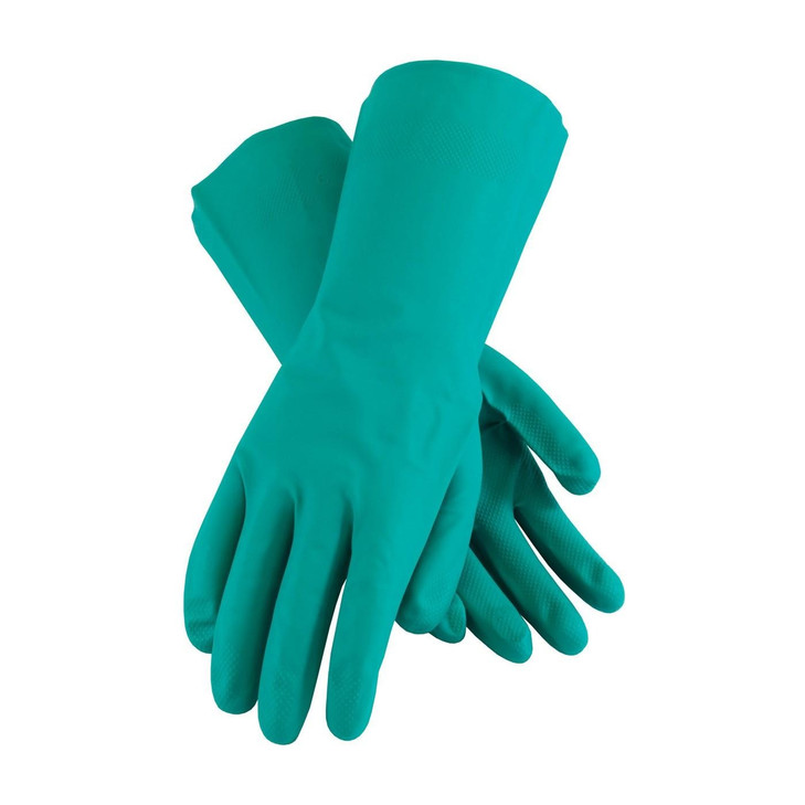 PIP UNSUPPORTED NITRILE, 11 MIL, 13" UNLINED, GREEN, RAISED DIAMOND GRIP, CHLORINATED, DOZEN PACKED STRAIGHT CUFF, Size Large, Case Qty.: 12 Dozen