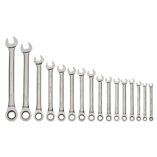 Williams Combination Ratcheting 16 Piece Wrench Set, Sizes: 1/4" To 1-1/4", High Polish Chrome Finish, SAE, 12 point, Includes Pouch