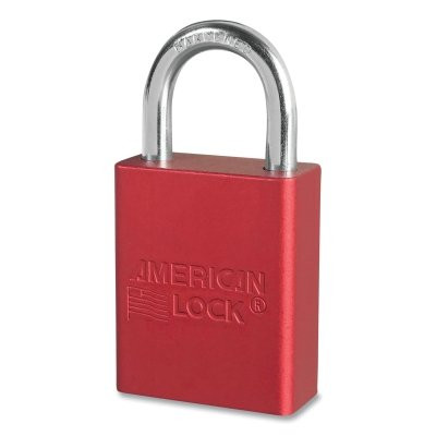 American Lock A1105REDLZ1 Anodized Aluminum Safety Padlock, 1/4 in dia, 1 in L, 25/32 in W, Red, Keyed Different, Laser Engraved